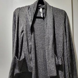 NY Collection Petite M Heather Grey Ribbed Cardigan
